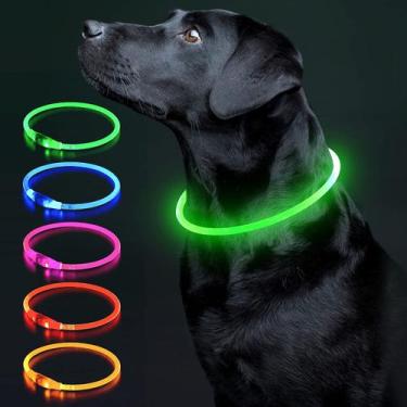 Imagem de Coleira LED para cães Colaseeme USB recarregável TPU verde