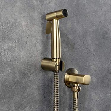 Imagem de CUTPOIY Bidê de vaso sanitário pulverizador de bidê portátil kit de ducha de aço inoxidável bronze antigo conjunto de válvula de cobre jato torneira bidê chuveiro bidê, conjunto B (um conjunto)