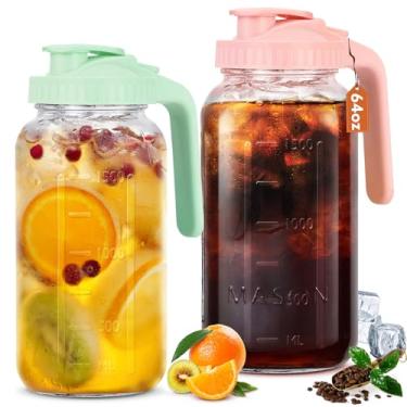 Imagem de Mihlapi Jarra de vidro com tampa, frasco de vidro de 1,8 g, à prova de vazamento, recipientes de armazenamento de leite materno de 2 litros para geladeira, frasco de vidro de boca larga para chá solar