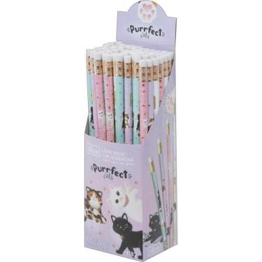 Imagem de Lápis Preto Redondo Decorado Purrfect CATS com Borracha Display com 72