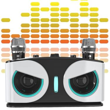 Imagem de Caixa de som Bluetooth Owl com função PA - Suporte para aplicativo de karaokê, microfones duplos, 5 efeitos de voz + eco, tempo de reprodução de 3 a 4 horas, música em disco TF/U, alcance de 10 m