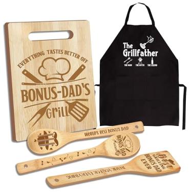 Imagem de Bônus de presente para papai, presentes de Natal para pais, bonusdad de utensílios de tábua de corte de madeira para filha bônus com avental, ótimo bonusdad dia dos pais aniversário cozinha