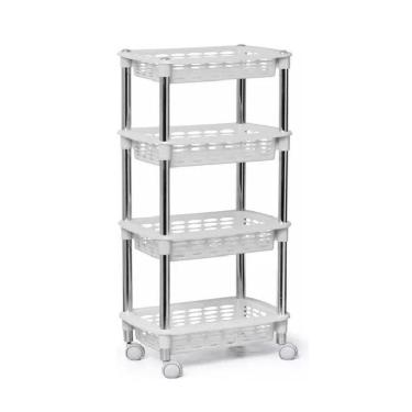 Imagem de Fruteira De Chão Com Tampo Branca Moderna Com Rodinhas