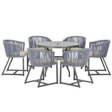 Imagem de Mesa com 6 Cadeiras de Jantar Roma 120cm e Noronha em Alumínio