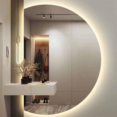 Imagem de Espelho De Parede De Maquiagem Anti-neblina 51"x35" Grande Espelho De Banheiro Meia Lua Com Espelho De Corpo Inteiro Iluminado Em Meio Círculo Retroiluminado Espelho Deco, Left Cut, 47x32inch