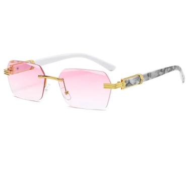 Imagem de VFDHN Óculos de sol feminino punk pequeno uv400 masculino retangular feminino (dourado-rosa)