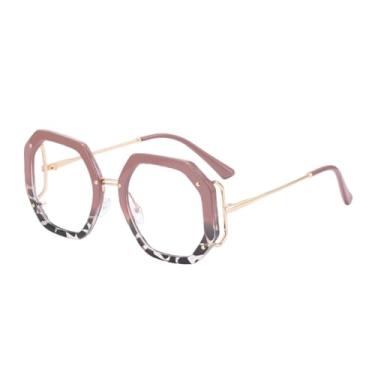 Imagem de HCPIHF Armação de óculos retrô polígono feminina, lente transparente, dobradiça de mola, armação masculina (tamanho único/5)