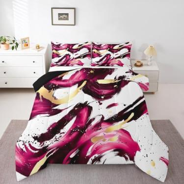 Imagem de Erosebridal Conjunto de edredom boêmio geométrico moderno em ouro rosa para mulheres, homens e adultos, pintura de tinta minimalista, listrado, edredom com grafite aquarela, arte de meados do século