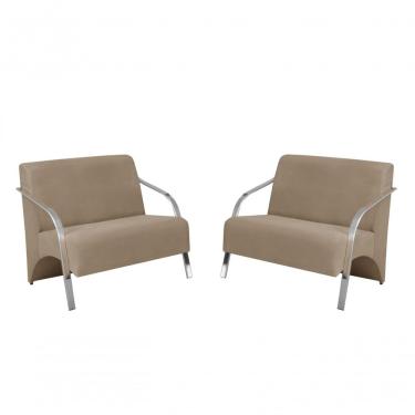 Imagem de Kit 2 Poltronas 2 Lugares Braço Alumínio Suede Cappuccino