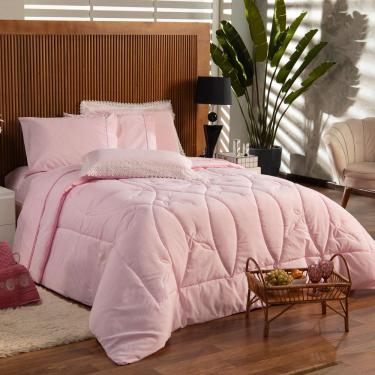 Imagem de Kit Edredom Liso King 03pçs Percal 200 Fios Rosa