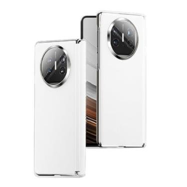 Imagem de HAO RIYLN Capa magnética para Huawei Mate X6, capa traseira de telefone de proteção de cobertura de dobradiça de couro genuíno capa à prova de choque, branca, Mate X6