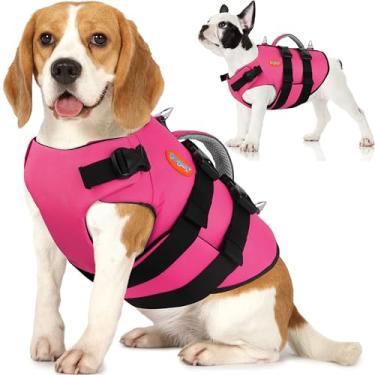 Imagem de Doglay Colete salva-vidas Ripstop para cães, colete salva-vidas de neoprene para cães pequenos, colete de natação para cães de alta flutuação com alça e anéis em D duplos, salva-vidas refletivo