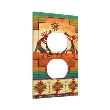 Imagem de Stkcty 1 Gang Jumbo Tamanho Duplex Receptáculo Placas De Parede Kokopelli Nativo Americano Do Sudoeste Mulheres Negras Africanas Homens Dança Elétrica Decorativa Dispositivo Duplo Interruptor Luz Pl