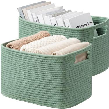 Imagem de UBBCARE Pacote Com 2 Cestos De Armazenamento Maiores, Capacidade 22 L, Corda Algodão Verde-Grama Para Organizar Brinquedos Cachorro, Livros, Roupas, Cesta Grande Presentes