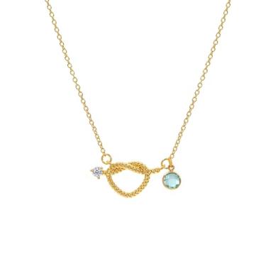 Imagem de NORLSO Colar delicado com pingente de pedra do mês de nascimento para mulheres, colar de nó de coração dourado personalizado, colar de zircônia cúbica para aniversário, amizade, presentes de