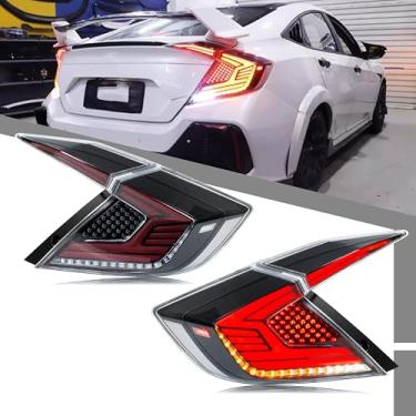 Imagem de Conjunto de luzes traseiras de LED compatível com Honda Civic 2016-2021 Sedan 10ª geração de animação de inicialização sinal de seta dinâmico acessório de lâmpadas traseiras transparentes não serve