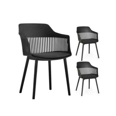 Imagem de Kit 3 Cadeiras Marcela Montreal Em Polipropileno Assento Estofado Preto