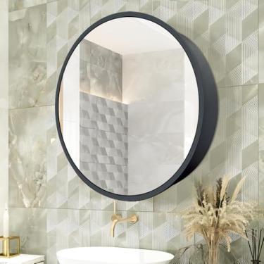 Imagem de Janboe Armário de remédios redondo de 61 cm, armário de remédios com espelho, moldura de alumínio, dobradiça de fechamento macio, preto