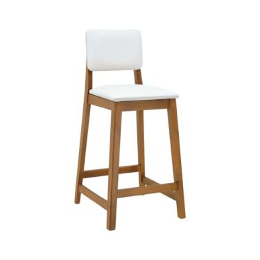 Imagem de Banqueta Paris em Madeira Maciça Encosto e Assento Estofado c/ 68cm Altura - Amêndoa - Assento Estofado Corano Bege