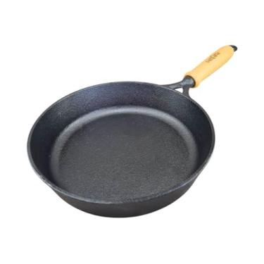 Imagem de Frigideira Ferro Fundido 22cm Antiaderente Alta Cabo Madeira Bistequeira Bifeteira Chapa Grelhar