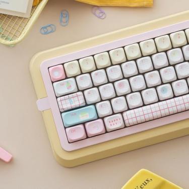 Imagem de MOA Profile PBT Keycaps, Cute White Round Keycap Set, 152 Keys Yellow Pink Keyboard Cap, Colorful Summer Dye-Sublimation Custom Key Cap for 61/64/68/84/87/100/104/108 Cherry MX Mechanical Keyboards