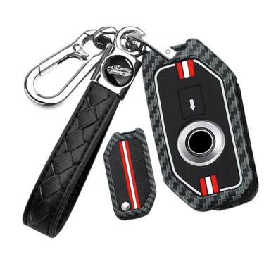 Imagem de HIBEYO Capa de chaveiro de carro adequada para BMW Motors R1250GS R1200GSLC R1200RSLC R1600GSLC F850GS K1600GT K1600GTL K1600 Grand Metal & Silicone Key Shell Case Key Fob Protector-B Keychain (linhas