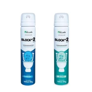 Imagem de Block Nº 2 Odorizador Sanitário Fresh e Blend, Spray Bloqueador de Odores, 100ml/85g, Kit com 2 Unidades