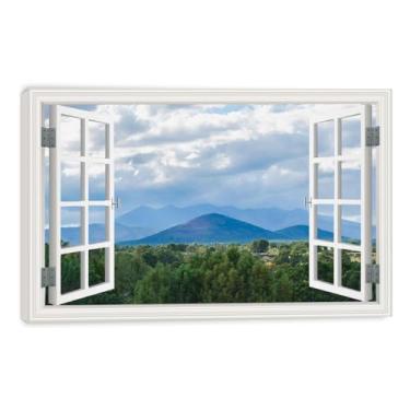 Imagem de LKXGRRSFG Impressão em tela Fresh Air Faux Window Nature Scene – Arte de paisagem realista para decoração de parede de casa 23 x 75 cm