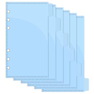 Imagem de Mogoostry Envelope para fichário A6 de plástico com 6 abas e 2 bolsos para 6 anéis, protetor de folhas A6, organizador de pastas (azul - 6 folhas)