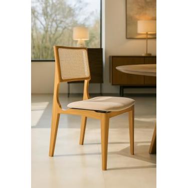 Imagem de Kit 2 Cadeiras Granada Tela Sextavada Veludo Bege Madeira Maciça Mel