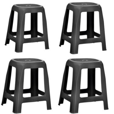 Imagem de Banqueta Preta Plástico Resistente Santana - Kit 04 Und