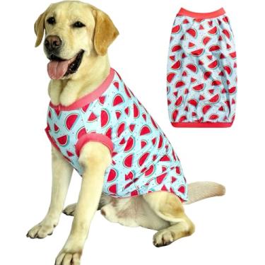 Imagem de Camiseta de cachorro sem mangas, estampa de melancia vermelha, colete macio, elástico, roupas de verão para cães grandes, meninos e meninas, grande, vermelha