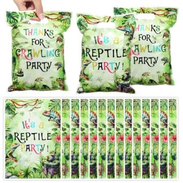 Imagem de Sacos de lembrancinha de festa de répteis, 50 peças, cobras, lagartos, camaleões, tartarugas, sapos, estampa, plástico, doces, petiscos, biscoitos, sacolas de presente com alças para decoração de
