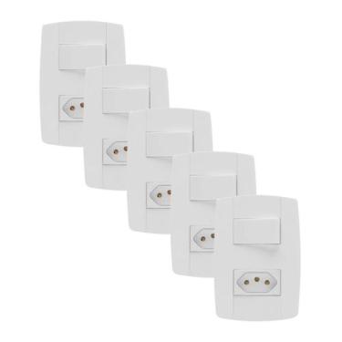 Imagem de Kit 5 Conjunto Interruptor Simples + Tomada 20A 4x2 Branca - Ilumi