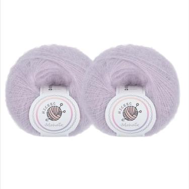 Imagem de NICEEC 2 novelos de fio de mohair macio, fofo e felpudo, luxuoso e fino, fio de mistura de lã para crochê e tricô, total de 2 ml × 2, 328 m × 2 - roxo claro