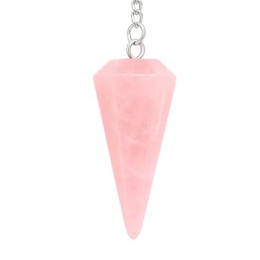 Imagem de Pêndulo de cristal de quartzo rosa para adivinhação - cristais de imersão certificados e pedras de cura para equilíbrio e meditação de chakras - Melhore o crescimento espiritual do Reiki com cristais