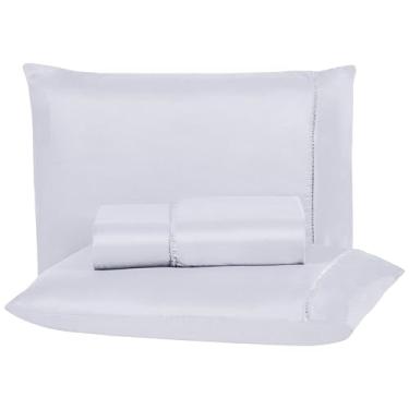 Imagem de Jogo De Lençol 400 Fios Percal 03 Peças Com Elástico Para Cama Box Toque Macio Jogo de cama Solteiro Casal Queen e King (Branco, Queen 3 Peças)