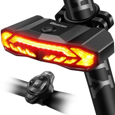 Imagem de WSDCAM Luz traseira inteligente para bicicleta com setas e luz de freio – Liga/desliga automaticamente, alarme de buzina de bicicleta com controle remoto, luz traseira recarregável por USB C