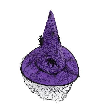 Imagem de VALICLUD Halloween Witch Hat Halloween Tree Topper Witch Mesh Hat Cosplay Hat for Halloween Wicked Witch Hat Halloween Hat Veil Witch Hat Cloth Wizard Hat Prom Purple Non-woven Fabric Gauze