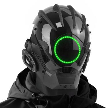 Imagem de Punk Mask Cosplay for men, Gothic Samurai Helmet LED Light Up Mask for Halloween, Party, Festival (Green)