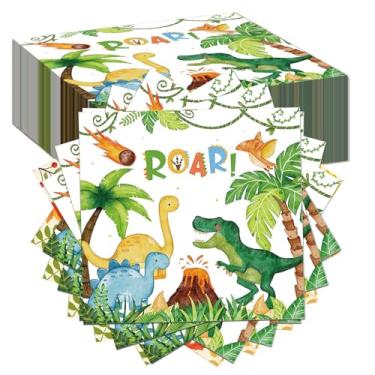 Imagem de 96 peças guardanapos de papel de dinossauro toalhas descartáveis para convidados – guardanapos de dinossauro de 16,5 x 16,5 cm para banheiro, cozinha, casamento, chá de bebê, aniversário, decoração de