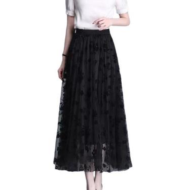 Imagem de N-F3201-Saia Midi Feminina Tule Bordado Renda Princesa Elegante Luxo -