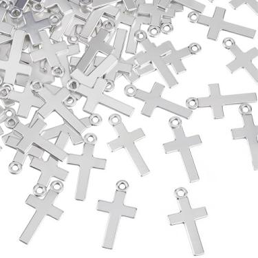 Imagem de SUNNYCLUE 1 caixa 100 peças pingentes de cruz de prata tibetana vintage pingentes góticos pequenos 2,5 x 1,3 cm liga pendente crucifixo retro metal pingentes achados para fazer joias, pulseiras