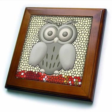 Imagem de 3dRose Coruja fofa com olhos grandes e fundo bonito de 6 x 15 cm, azulejos decorativos de 20 x 20 cm, moldura de 20 x 20 cm, transparente