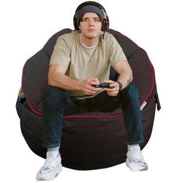 Imagem de Delmach Cadeira de pufe para jogos (apenas capa) para adultos e adolescentes - Cadeira de dormitório - pufe gamer com bolso de armazenamento - Tecido de PVC 600D impermeável durável com zíper