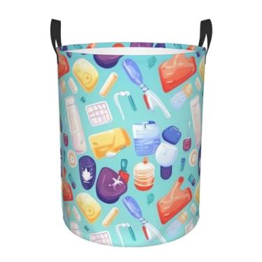 Imagem de Cesto de lavanderia com padrão de itens médicos gradiente, dobrável, impermeável, cesto de armazenamento de roupas com alças, pano Oxford, organizador de brinquedos, cesta para banheiro, lavanderia