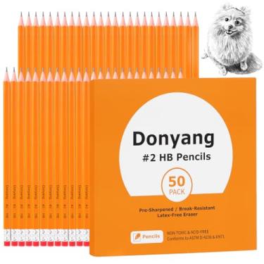 Imagem de Donyang Pacote com 50 lápis HB com caixa de madeira, pré-afiados com borrachas, 2 lápis amarelos HB para escrever, desenhar e esboçar, material para professores de sala de aula para crianças e adultos