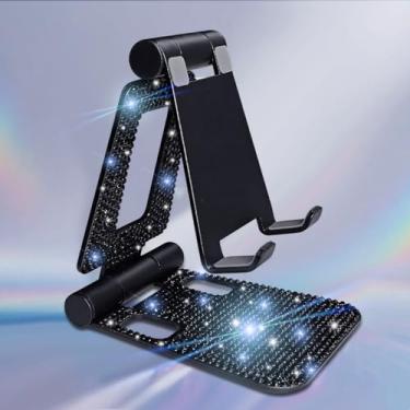 Imagem de Leuhiove Suporte de telefone brilhante, suporte de celular dobrável duplo ajustável, acessório de telefone com glitter compatível com iPhone 16 15 14 13 12 Pro Max Plus, todos os telefones para