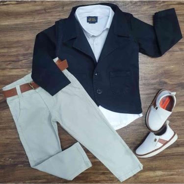 Imagem de Calça Creme com Camisa Social Branca e Blazer Preto