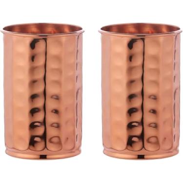 Imagem de Copo de cobre | Conjunto de 2 copos de cobre puro martelados artesanais de 350 ml (11,83 US Fl Oz) Capacidade para benefícios de saúde Ayurveda